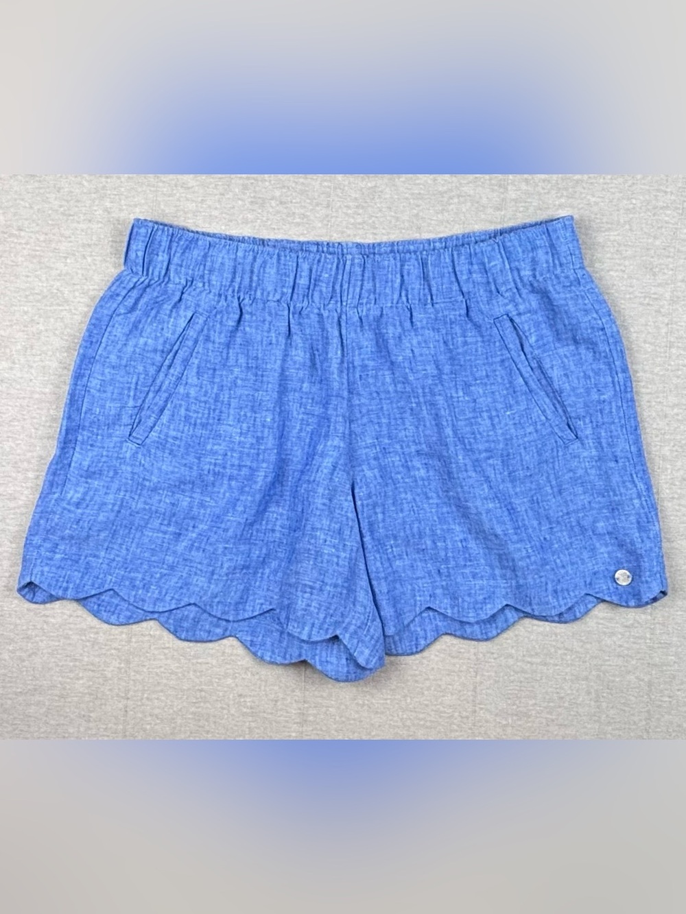 Lilly Pulitzer Blue 100% Linen Scallop Hem Pull-On Shorts Size Small